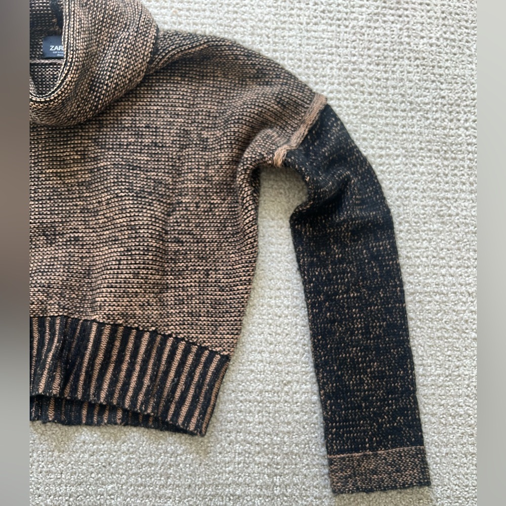 ZARA cropped turtleneck sweater - brown and black, size small - Picture 4 of 6